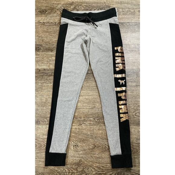 Victoria's Secret Pink Bling Campus Leggings Rose Gold Logo Size S - Picture 1 of 8